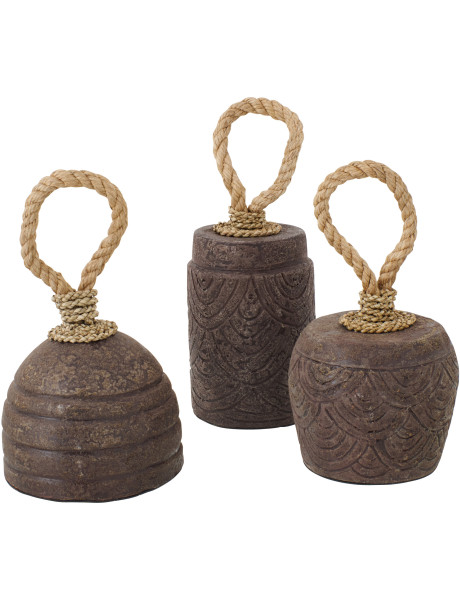Lot de 3 cale-portes marron foncé en terre cuite et corde...