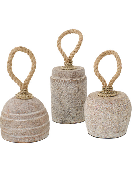 Lot de 3 cale-portes beige en terre cuite et corde 20 x...
