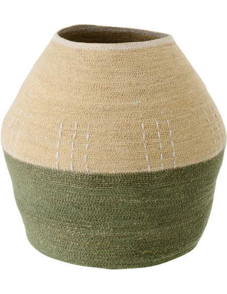 Panier de rangement naturel et vert olive en jonc de mer 48 x 46 cm Veyra