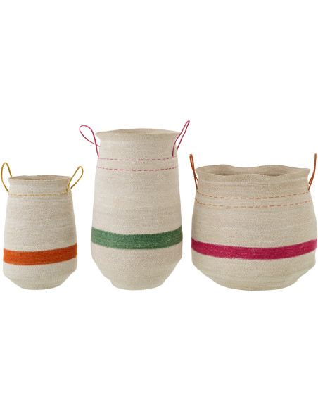 Lot de 3 paniers avec anses en jonc de mer naturel rayé 25, 34 et 45 cm Neraya