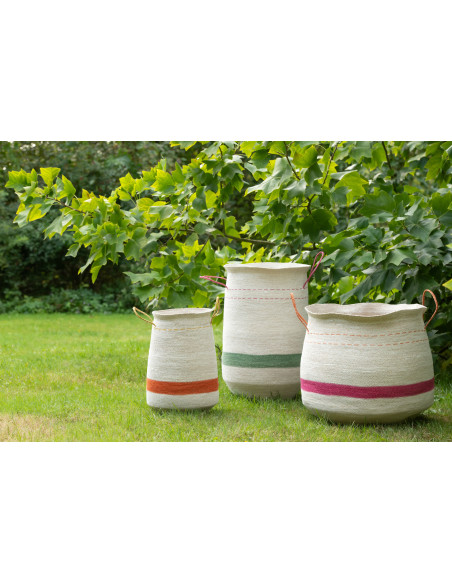 Lot de 3 paniers avec anses en jonc de mer naturel rayé 25, 34 et 45 cm Neraya