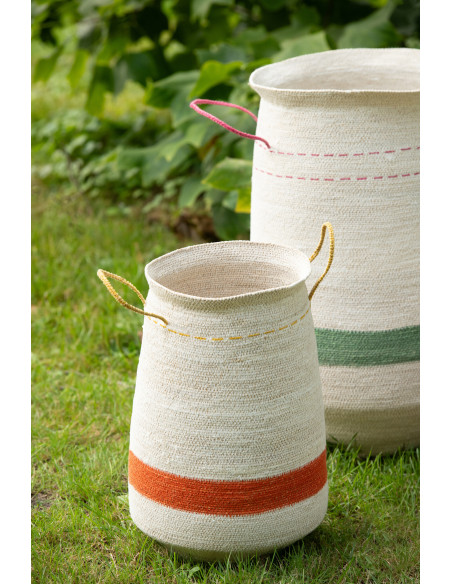 Lot de 3 paniers avec anses en jonc de mer naturel rayé 25, 34 et 45 cm Neraya