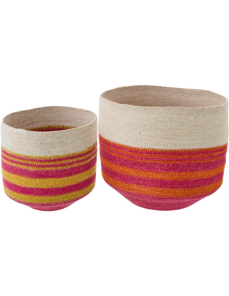 Lot de 2 paniers rayés en jonc de mer naturel 30 et 23 cm Soléna
