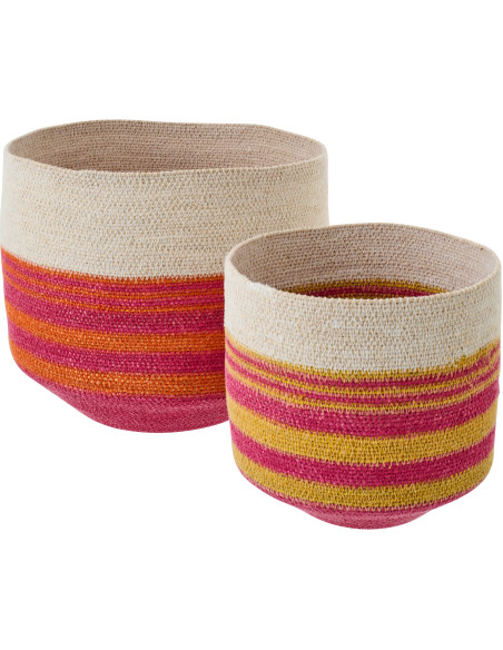 Lot de 2 paniers rayés en jonc de mer naturel 30 et 23 cm Soléna