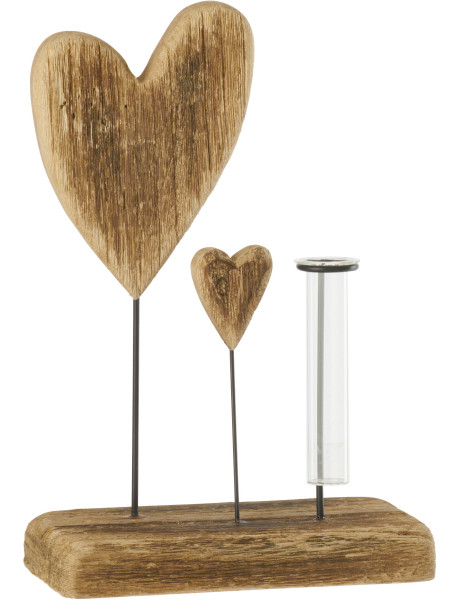 Vase soliflore cœur en bois de paulownia et verre naturel...