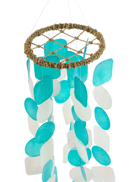 Carillon décoratif turquoise en coquillages 15 x 70 cm Lisa