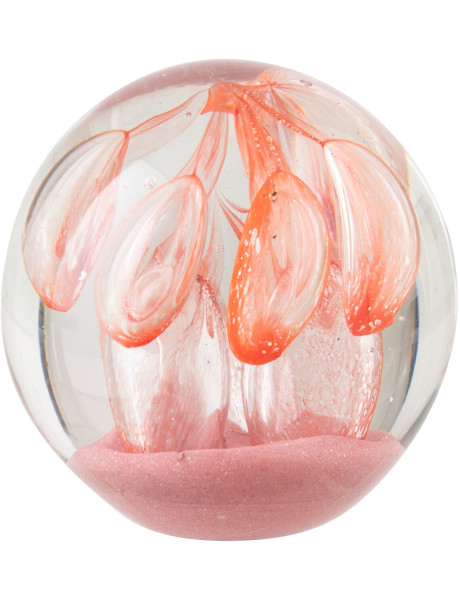 Presse-papier boule en verre orange et rose clair 8 cm Bulle