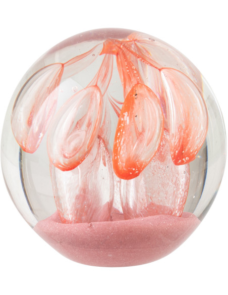 Presse-papier boule en verre orange et rose clair 8 cm Bulle