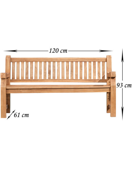 Banc de jardin en teck massif naturel 120 x 61 x 93 cm Veyrane