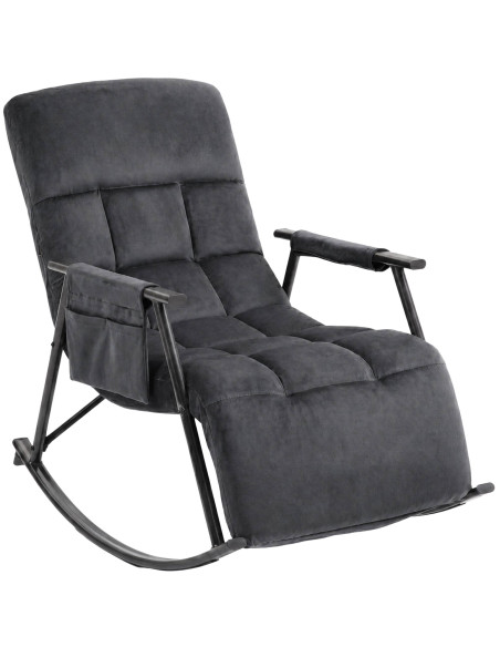 Fauteuil à bascule relax gris foncé en velours Calmae