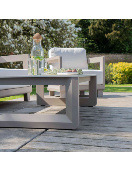 Salon de jardin aluminium taupe 5 places avec table basse 125 cm Carlossa