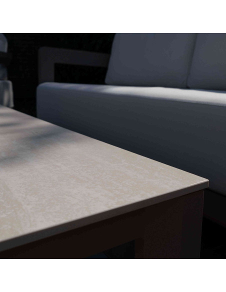 Salon de jardin aluminium taupe 5 places avec table basse 125 cm Carlossa