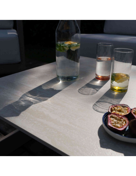 Salon de jardin aluminium taupe 5 places avec table basse 125 cm Carlossa