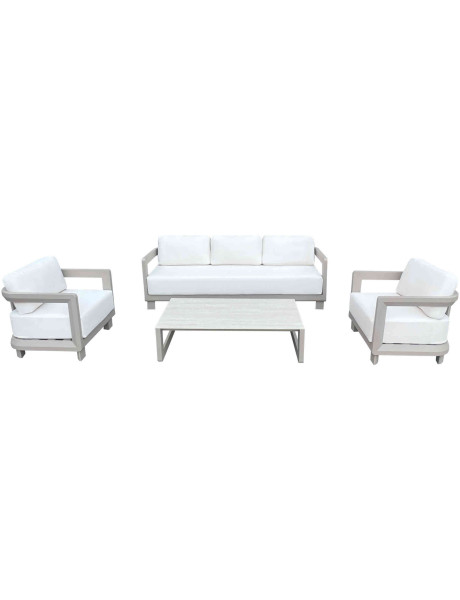 Salon de jardin aluminium taupe 5 places avec table basse...