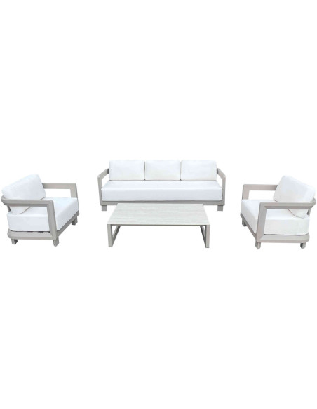 Salon de jardin aluminium taupe 5 places avec table basse 125 cm Carlossa