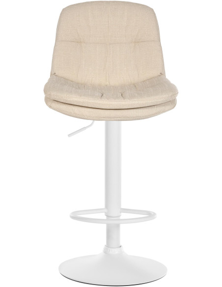 Tabouret de bar réglable tissu crème pied blanc Soline
