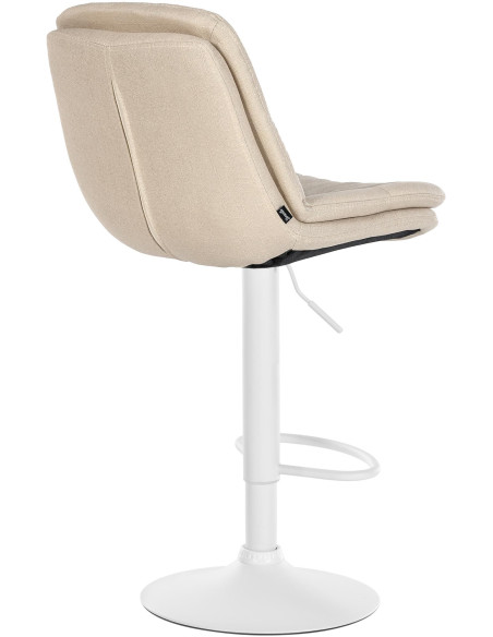 Tabouret de bar réglable tissu crème pied blanc Soline