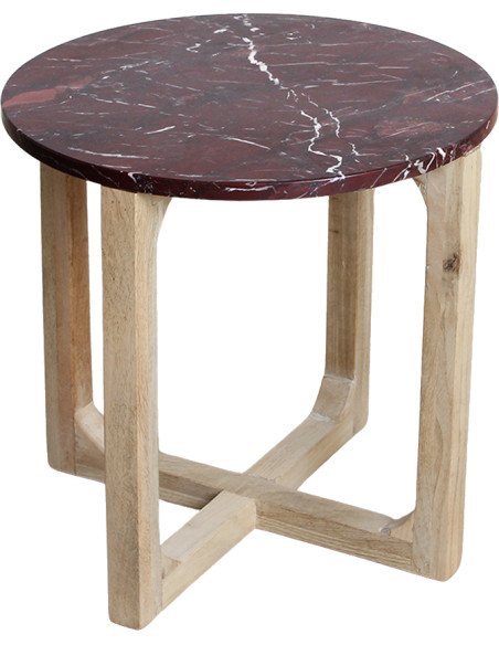 Table d’appoint ronde marbre bordeaux 50x50x50 cm Cherry