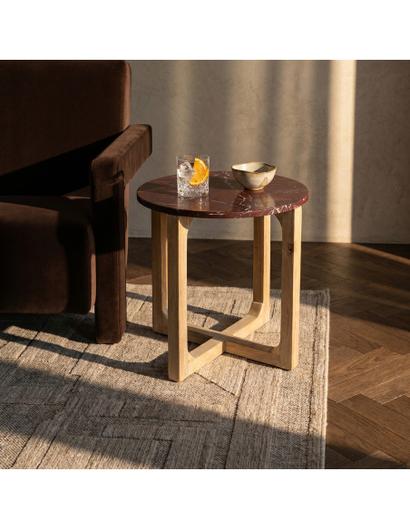 Table d’appoint ronde marbre bordeaux 50x50x50 cm Cherry