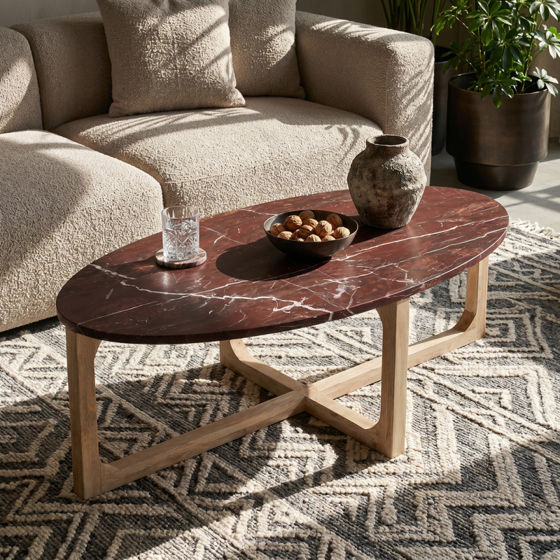 Table basse ovale marbre bordeaux 120...