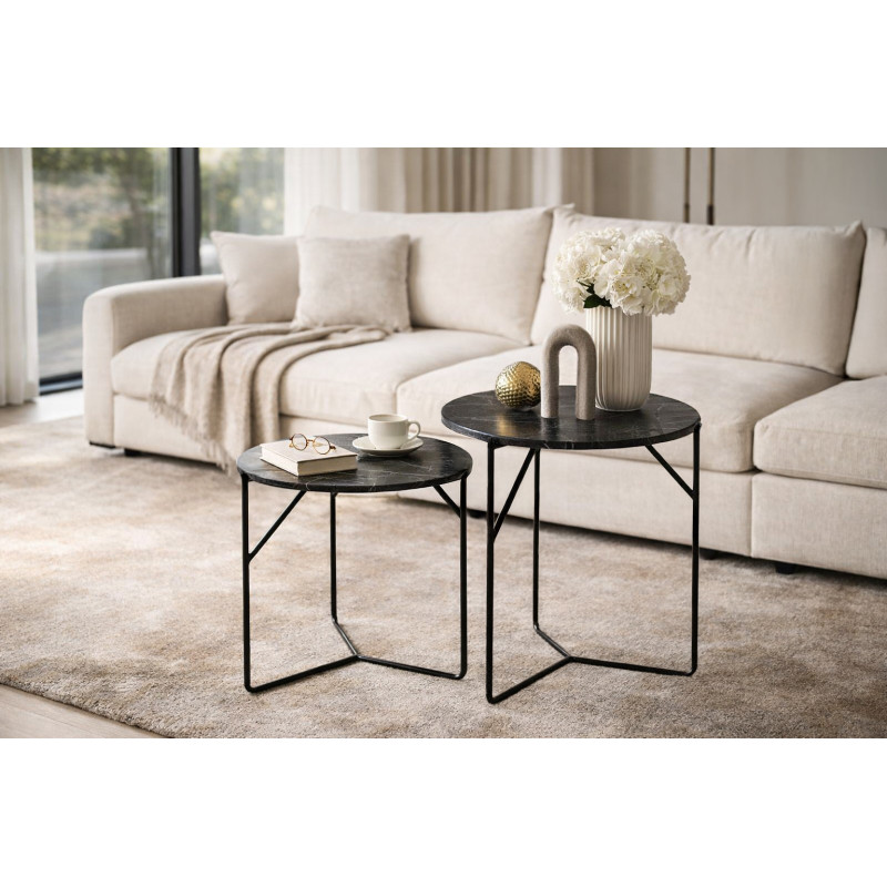 Lot de 2 tables gigognes marbre noir...