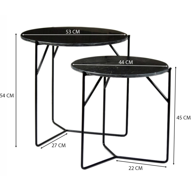 Lot de 2 tables gigognes marbre noir...