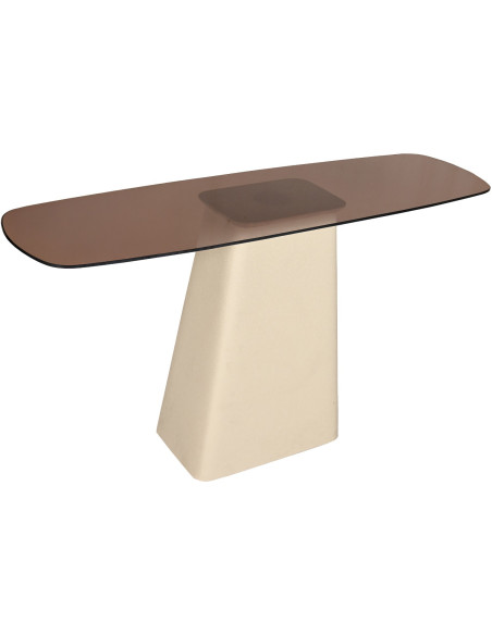 Console verre fumé pied blanc cassé 140 cm Mylon