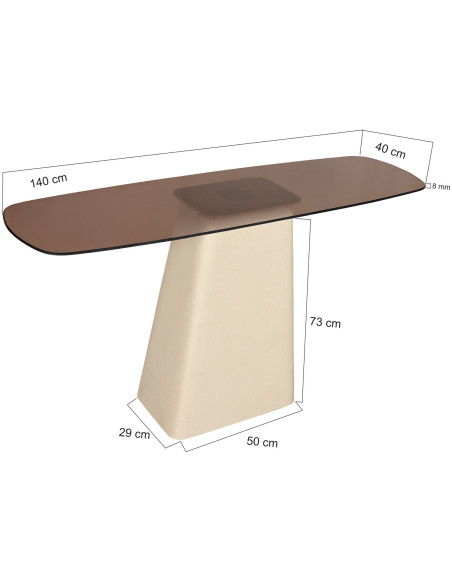 Console verre fumé pied blanc cassé 140 cm Mylon