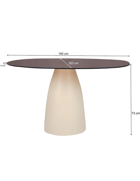 Table à manger organique verre fumé 140 cm Mylon