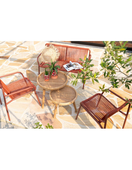 Table basse Gigogne Ronde en Rotin Naturel Bois de sapin Naturel Luna