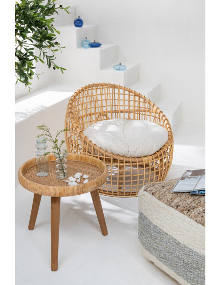 Table basse Gigogne Ronde en Rotin Naturel Bois de sapin Naturel Luna