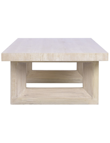 Table basse rectangulaire beige naturel en orme et marbre travertin 160x80x43 cm Orvane