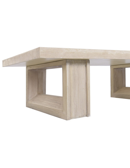 Table basse rectangulaire beige naturel en orme et marbre travertin 160x80x43 cm Orvane
