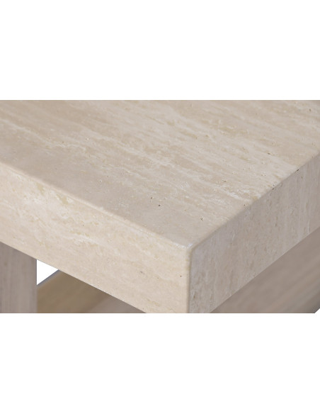 Table basse rectangulaire beige naturel en orme et marbre travertin 160x80x43 cm Orvane
