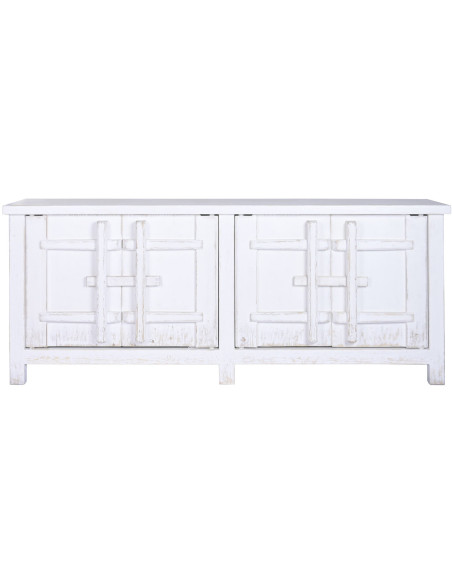 Buffet 4 portes blanc en orme massif 230x48x96 cm Valdora