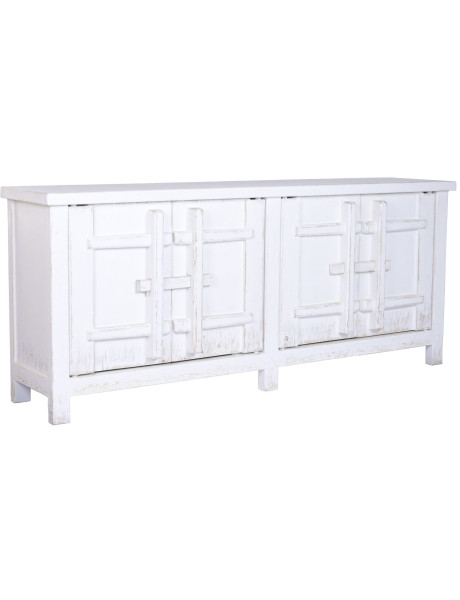Buffet 4 portes blanc en orme massif 230x48x96 cm Valdora