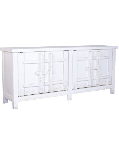 Buffet 4 portes blanc en orme massif 230x48x96 cm Valdora