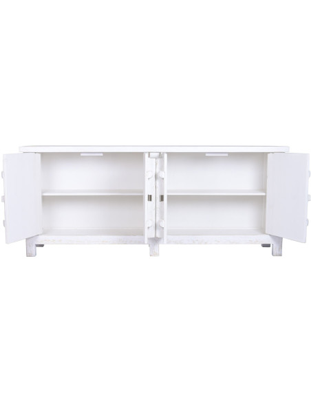 Buffet 4 portes blanc en orme massif 230x48x96 cm Valdora