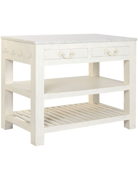 Îlot de cuisine blanc en bois et marbre 119x70x93 cm Liorna