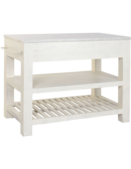 Îlot de cuisine blanc en bois et marbre 119x70x93 cm Liorna
