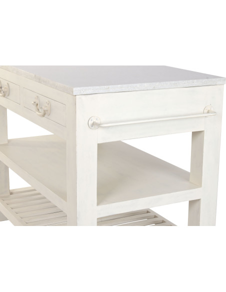 Îlot de cuisine blanc en bois et marbre 119x70x93 cm Liorna