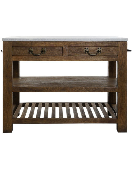 Îlot de cuisine brun en bois et marbre 119x70x93 cm Liorna