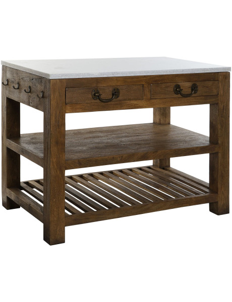Îlot de cuisine brun en bois et marbre 119x70x93 cm Liorna