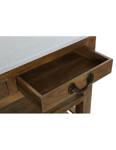 Îlot de cuisine brun en bois et marbre 119x70x93 cm Liorna