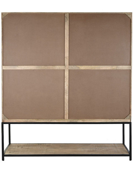 Vitrine bibliothèque 4 portes naturelle en manguier métal noir et verre transparent 170x45x200 cm Madoria