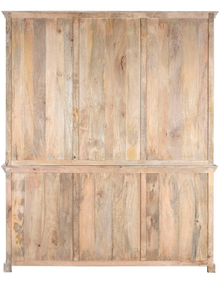 Vitrine vaisselier 4 portes blanc et naturel en manguier et verre transparent 180x45x220 cm Aveline