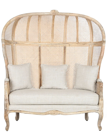 Canapé naturel en manguier sculpté rotin cannage coton 125x58x155 cm Isalina