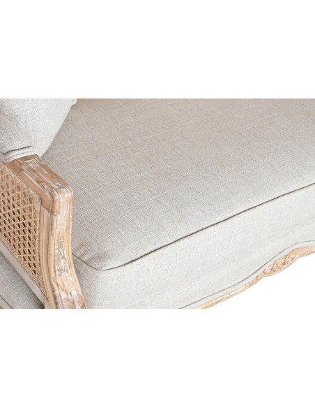Canapé naturel en manguier sculpté rotin cannage coton 125x58x155 cm Isalina