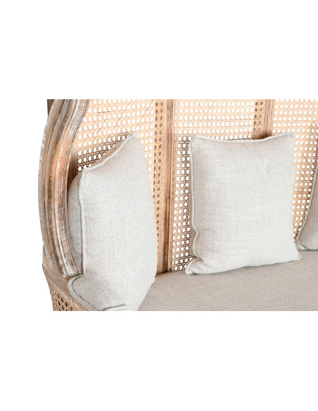 Canapé naturel en manguier sculpté rotin cannage coton 125x58x155 cm Isalina
