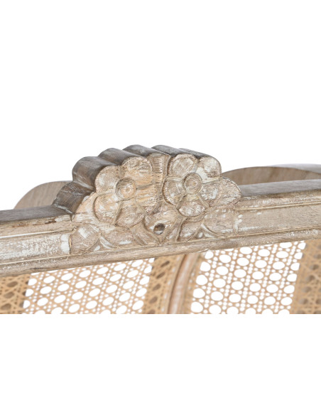 Canapé naturel en manguier sculpté rotin cannage coton 125x58x155 cm Isalina